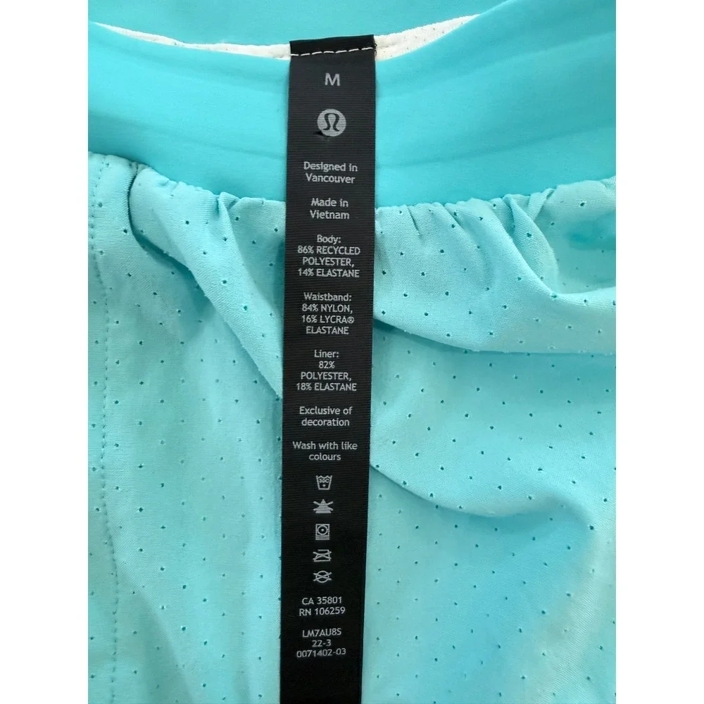 A- 073-Lululemon Fast and Free Lined Short 6 Turquoise Blue Perforated Running